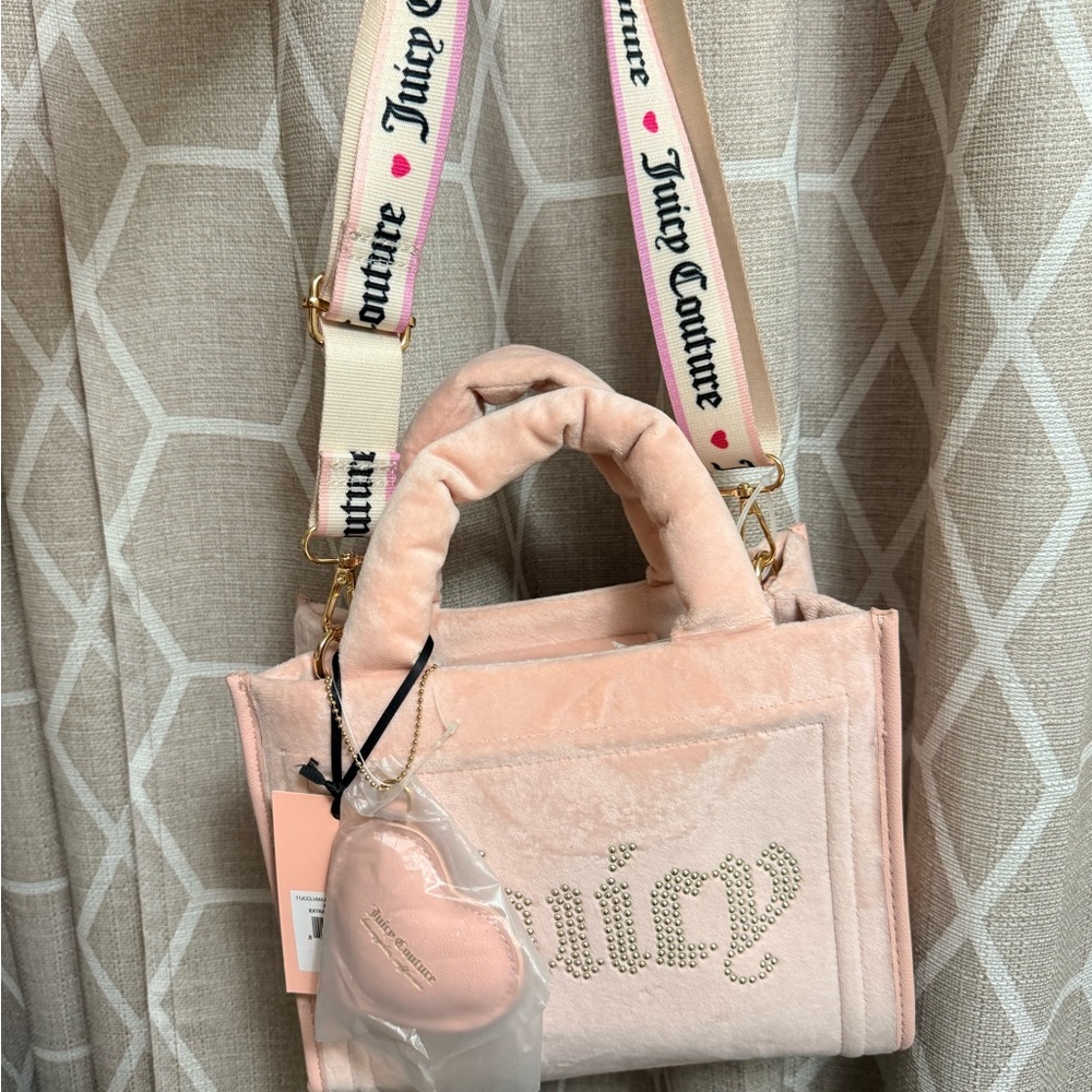 Juicy Couture Light Pink Plush Tote with Heart Charm